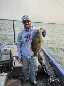 Destin DeMarion June Lake Erie Smallmouth bass fishing on Presque Isle Bay.