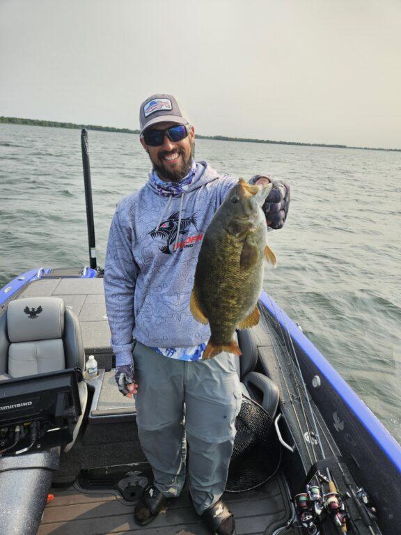 Destin DeMarion June Lake Erie Smallmouth bass fishing on Presque Isle Bay.