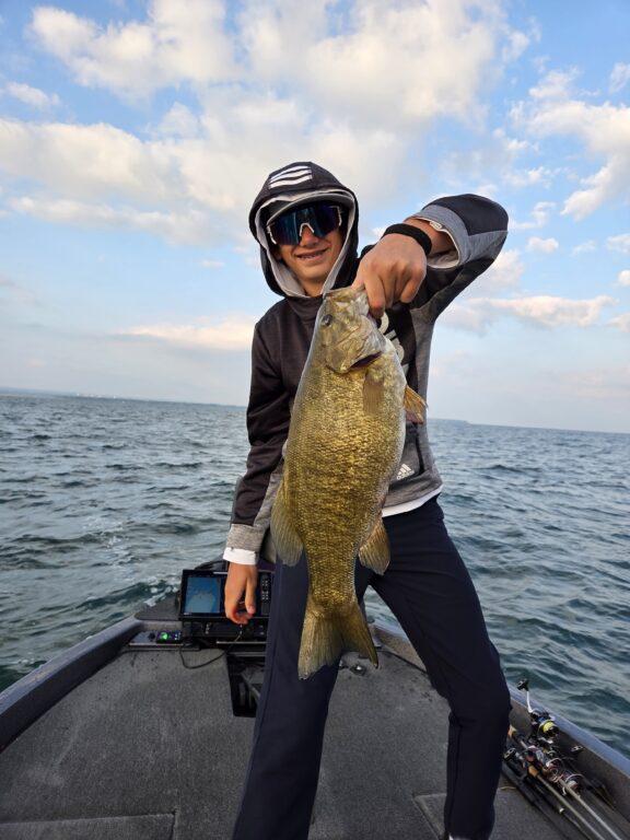 Lake Erie smallmouth bass caught during a summer offshore fishing trip near Erie, PA