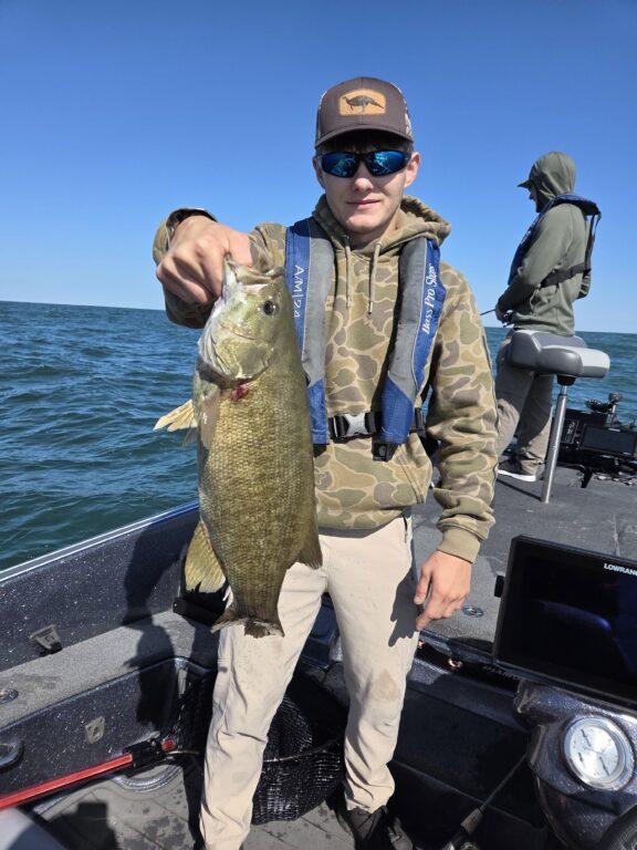 Lake Erie smallmouth bass caught during a summer offshore fishing trip near Erie, PA