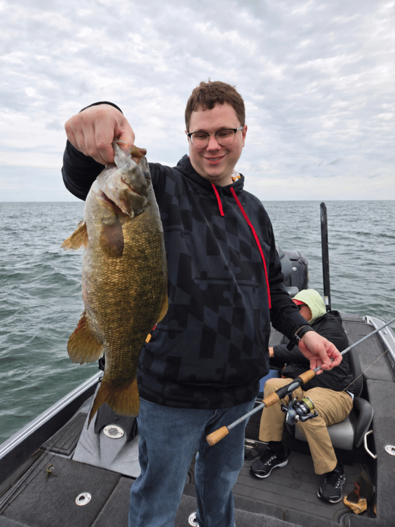 Big fall Lake Erie smallmouth bass caught near Erie Pennsylvania