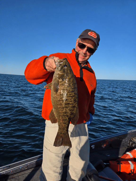 Big fall Lake Erie smallmouth bass caught near Erie Pennsylvania