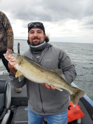 Big Fat Bass Guide Service client with a giant Lake Erie fall walleye.